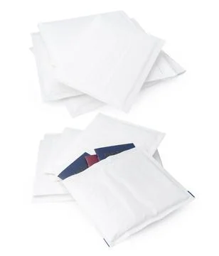 Stack of envelopes on white background Foto stock