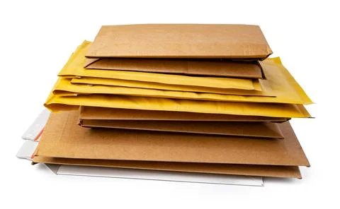 Stack of envelopes on white background Foto stock