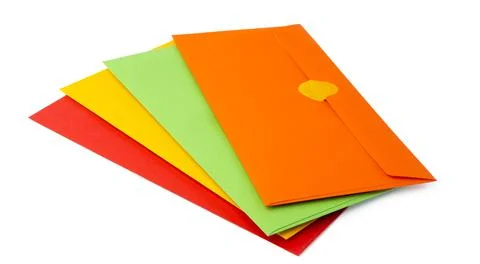 Stack of envelopes on white background Foto stock