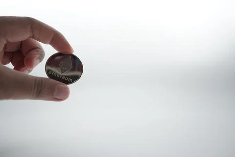 Stack of ether coins or ethereum on white background. Isolate white Stock Photos