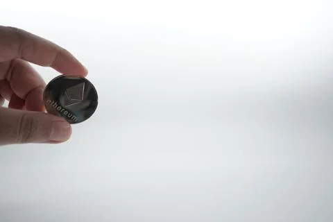 Stack of ether coins or ethereum on white background. Isolate white Foto stock