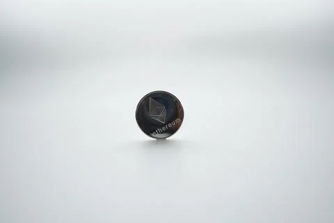 Stack of ether coins or ethereum on white background. Isolate white Foto stock