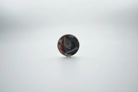 Stack of ether coins or ethereum on white background. Isolate white Foto stock