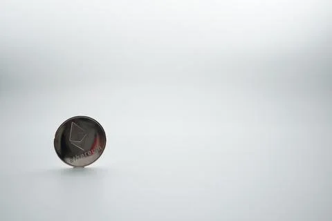 Stack of ether coins or ethereum on white background. Isolate white Foto stock