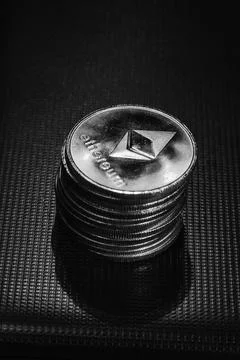 Stack of ethereum coins Stock Photos