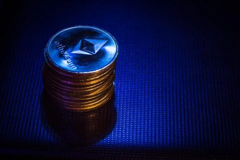 Stack of ethereum coins Stock Photos