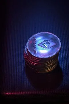 Stack of ethereum coins Stock Photos