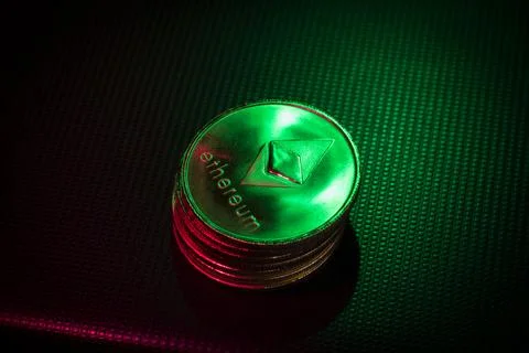 Stack of ethereum coins Stock Photos