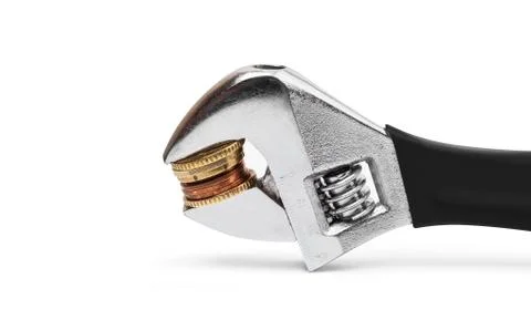 Stack of euro coins is clamped. The concept of financial crisis or inflation Stock Photos
