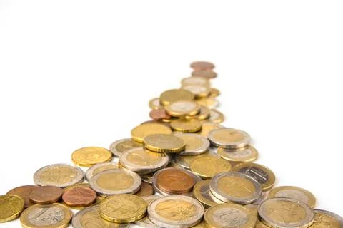 Stack of euro coins on the white background Stock Photos
