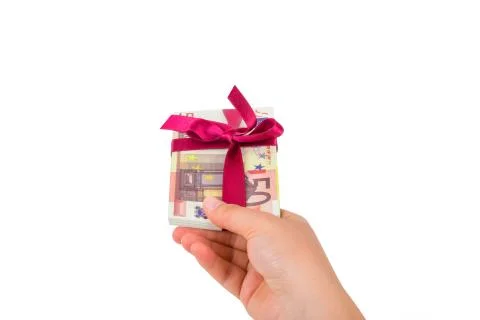 Stack of Euro with Ribbon as Gift Stock Photos