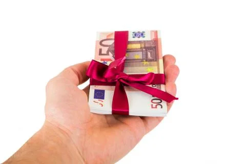 Stack of Euro with Ribbon as Gift Stock Photos