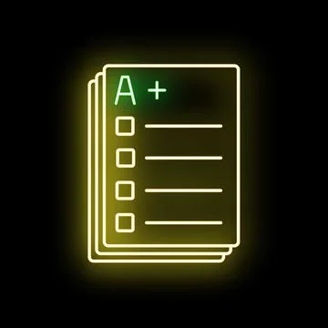 Stack of exam papers showing a plus grade neon icon イラスト素材