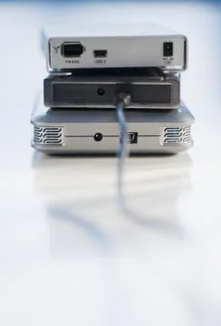 Stack of external hard drives Foto stock