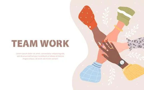 Stack of female hands. Unity and teamwork concept. Arms of successful business Illustrazione stock