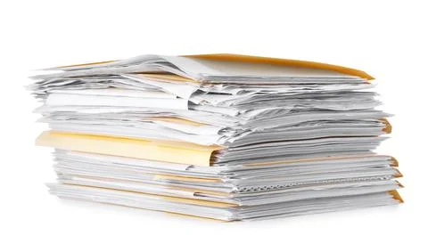 Stack of file folders with papers isolated on white Stock Photos