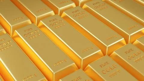 Stack of Fine gold bars weight of 1000 grams. Financial concept. 3D renderi.. Stock Illustration