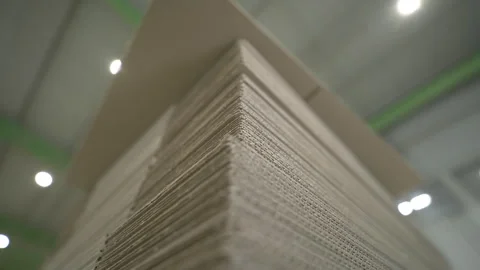 Stack of finished cardboard sheets in factory warehouse Stock-Footage 296577443