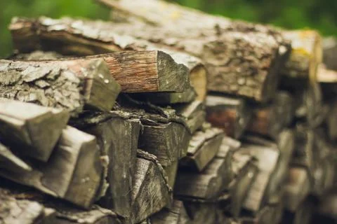 A stack of firewood close up Foto stock