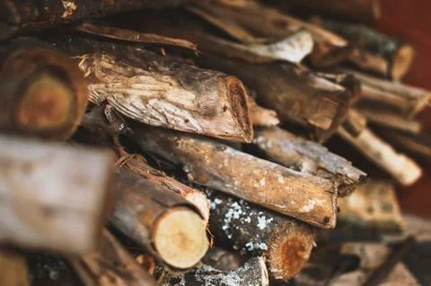 Stack of firewood, close up Foto stock
