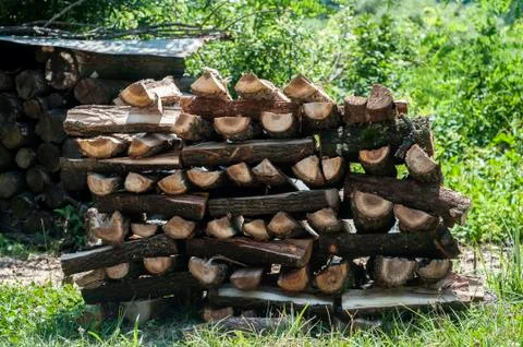Stack of firewood closeup Stock Photos