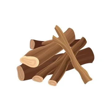 Stack of firewood. Dry logs for bonfire. Wood lumber production industry. Wooden Stock Illustration