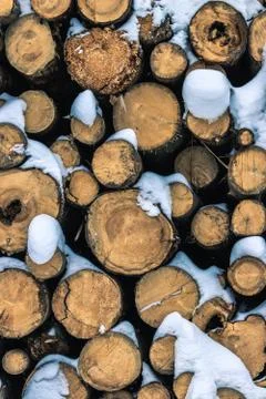 Stack of firewood during the winter Stock Photos