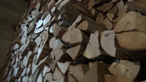 Stack of firewood indoors Stock Footage 158929754