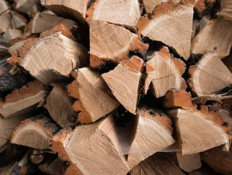 Stack of firewood pile close up front view Stock Photos