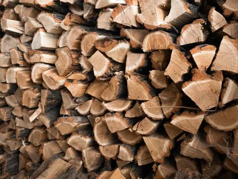 Stack of firewood pile close up front view Stock Photos