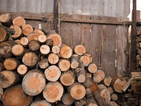 Stack of firewood pile close up front view Фото