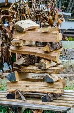 Stack of firewood ready for fireplace Stockfoto's