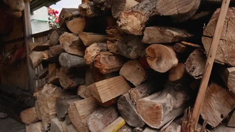 Stack Of Firewood In Rustic Shed Stock Footage 346264916