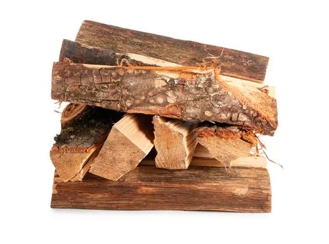 Stack of firewood on white background Stock Photos
