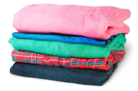 Stack of five types of clothes rotated Stock Photos