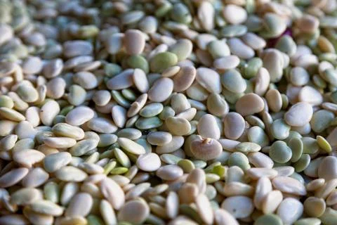 Stack of Flageolet beans on a market stall Stock Photos