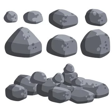 Stack of flat stone rock set. Different boulders Stock Illustration