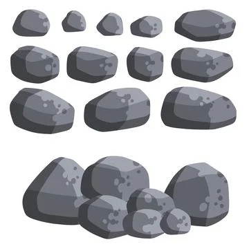 Stack of flat stone rock set. Different boulders Stock Illustration