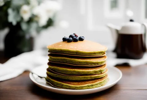 Stack the flavors with Matcha Tea Pancakes. Stock Photos
