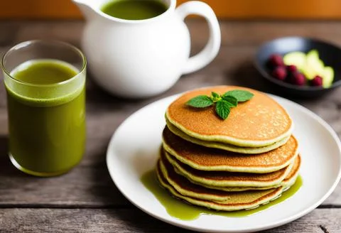 Stack the flavors with Matcha Tea Pancakes. Stock Photos