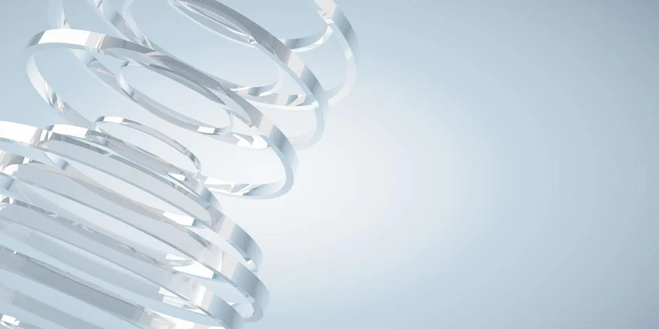 Stack of floating glass cylinder circle segments over blue gradient backgroun Stock Illustration