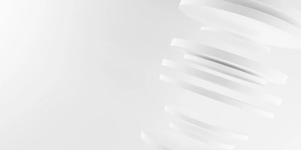 Stack of floating white cylinder circle segments over white background, minim Stock Illustration