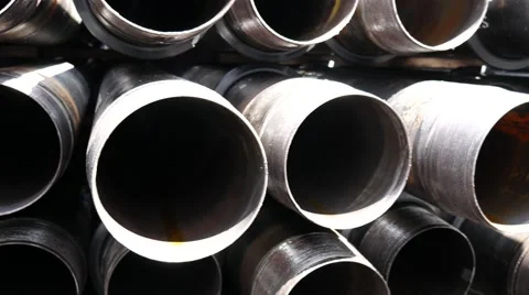 Stack of flush joint connection oil well casing bundles Video stock 54655689