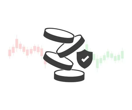 Stack of flying coins with trading chart in financial concepts logo design. Stock Illustration