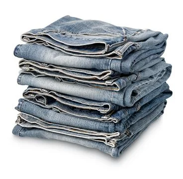 Stack of folded aged blue denim jeans Stock Photos