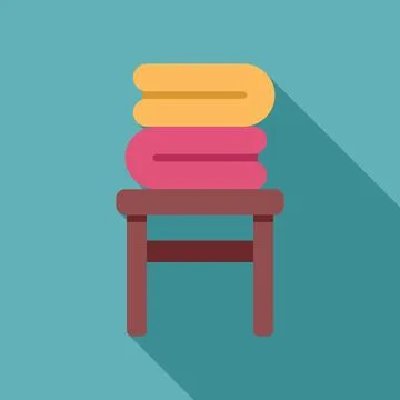 Stack of folded clean towels placed on small wooden chair Stock Illustration