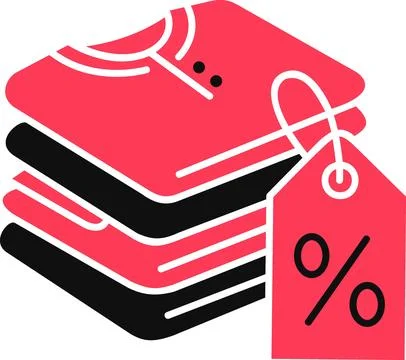 Stack of folded clothes with discount price tag Stock Illustration