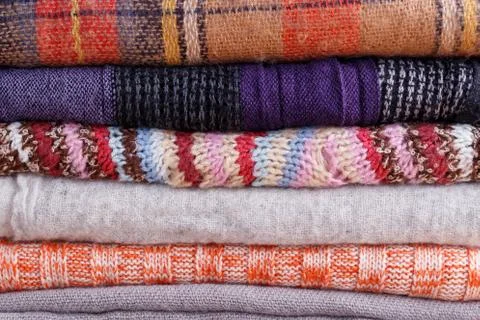 Stack of folded colorful scarf closeup texture Stock Photos