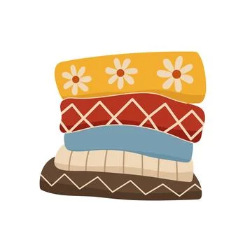 Stack of folded cozy autumn sweaters and knitwear vector Stock Illustration