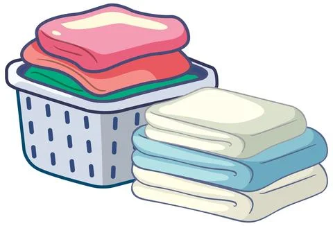 Stack of Folded Laundry and Laundry Basket Illustration Stock Illustration